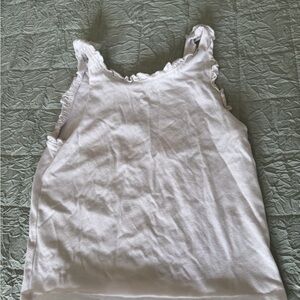 Girls' White Ruffle-Trim Tank Top